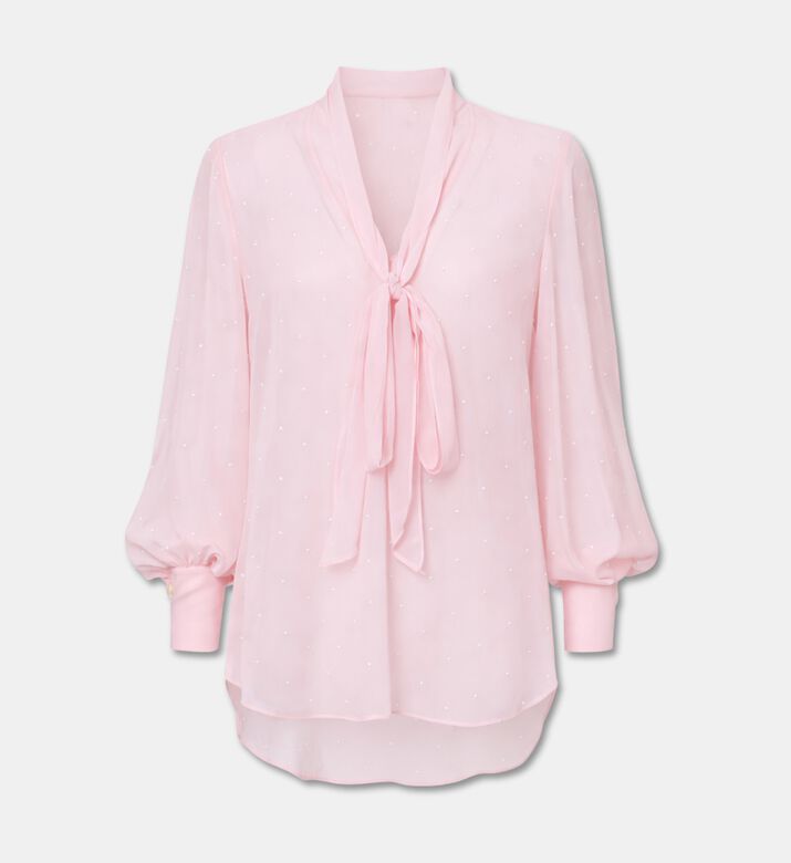 Edward Achour Paris Sheer Pearl Embellished Bow-detail Top, Packshot View