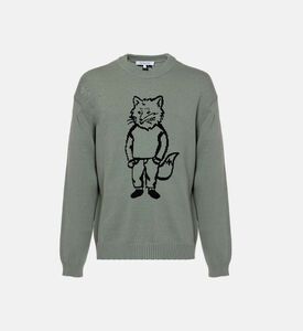 كنزة محبوكة بتقنية إنتارسيا بتصميم ثعلب مرتد ملابس