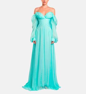 Michael Cinco Rhinestone-embellished Puff Sleeve Maxi Dress, Light-green, Xl, Model View