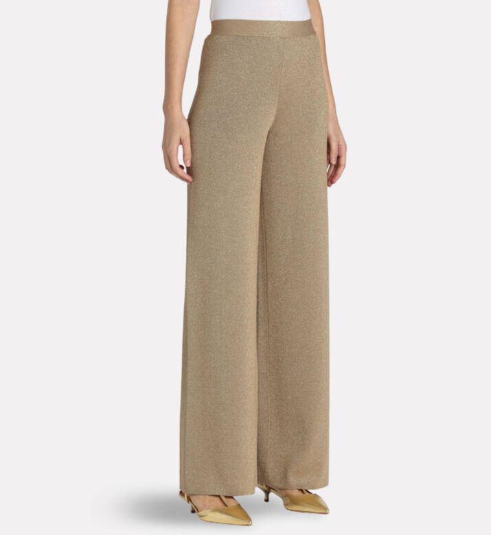 Luisa Spagnoli Zavorra Gold Knit Wide-leg Trousers, Model View