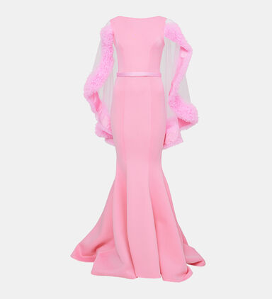 Neoprene Ruffle Cape Mermaid Dress