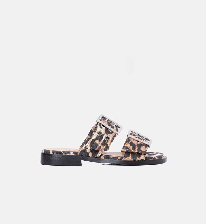 Leopard-print Adjustable Buckle Straps Flat Sole Sandals