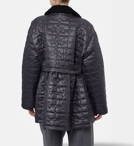 Ganni Shiny Quilted Long-sleeve Midi Jacket, Model View