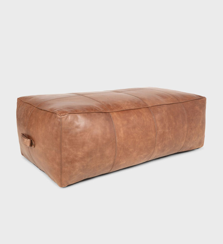 Home Deco and More Savio Leather Rectangular Pouf, Packshot View