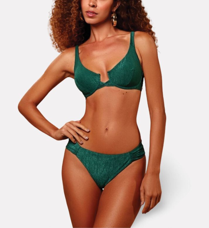 Karla Vivian Shimmering Crisscross Half-cup Top, Model View