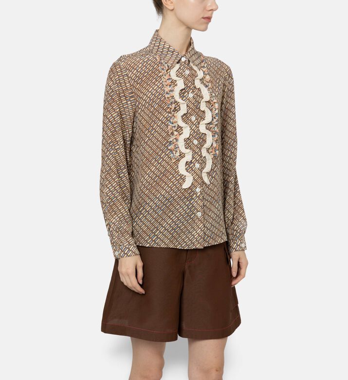 Marni Geometric-print Long-sleeve Shirt, Multicolor, 40, Model View