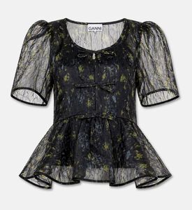 Ganni Shibori-print Puff-sleeve Top, Black, 40, Packshot View