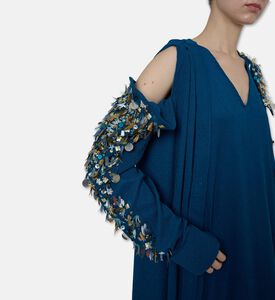 Dalia Al Azem Shoulder Cut-out Embellished Maxi Shirt Dress, Model View