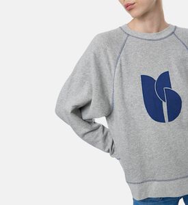 Ba and Sh Abstract Logo-print Contrast Stitching Sweatshirt, Model View Ba and Sh Abstract Logo-print Contrast Stitching Sweatshirt, Model View