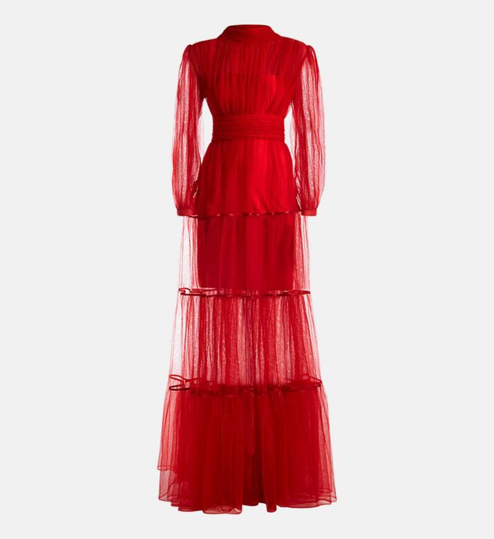 فستان شفاف تول برقبة عالية