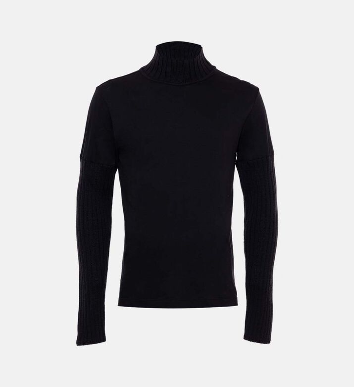 Ribbed Sleeves Turtle Neck Top