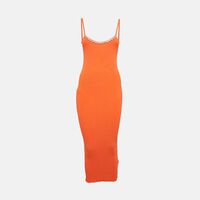 Area Orange Rib Knit Crystal Embellished Midi Dress Pre-owned