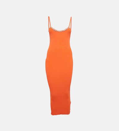 Area Orange Rib Knit Crystal Embellished Midi Dress Pre-owned
