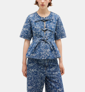 Ganni Floral-embroidery Denim Blouse, Model View