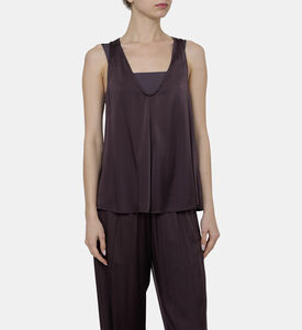 بلوزة بدون أكمام ساتان بياقة في