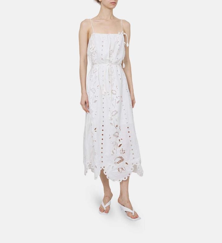 Floral-embroidery Richelieu Sleeveless Maxi Dress
