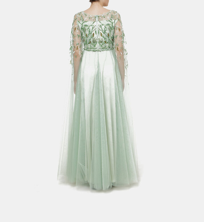 فستان ماكسي بكاب بتصميم أوراق شجر