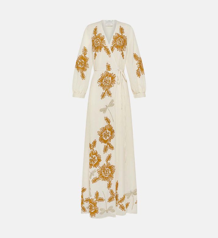 Embroidered Wrap Maxi Dress