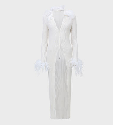 Feather-embellished Wool Cardigan