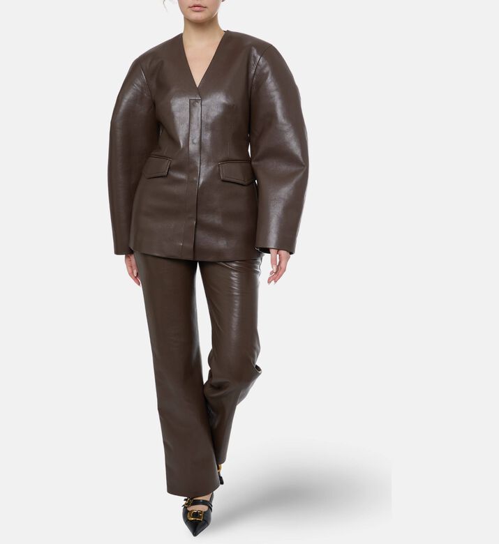 Nanushka Leather Puff Long-sleeve Jacket, Model View