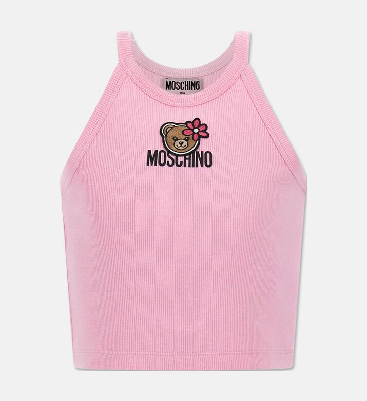 Moschino BKT Appliqu&eacute; Ribbed Tank Top, Pink, 12y, Packshot View