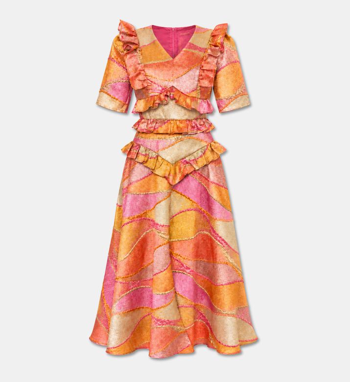 Poca and Poca Ruffled Short-sleeve Printed Midi Dress, Packshot View