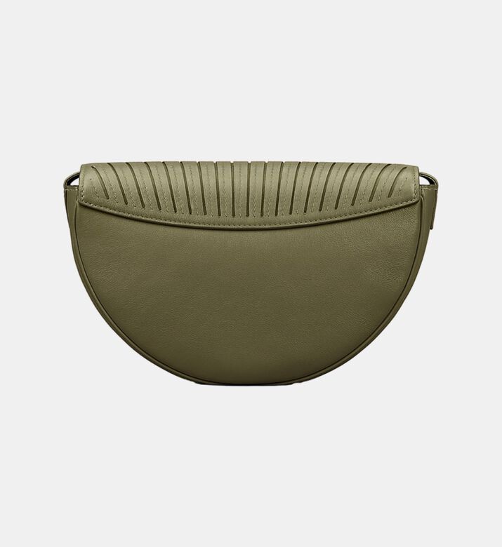 Camille Fournet Astral Calf Leather Pleated Half-moon Handbag, Khaki, Packshot View