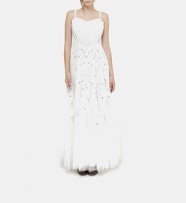 Rhinestones Flared Midi Dress