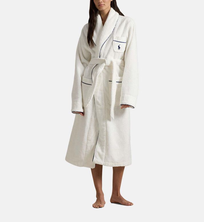 Polo by Ralph Lauren Logo-detail Tie Belt Night Robe, White, S-m, Model View