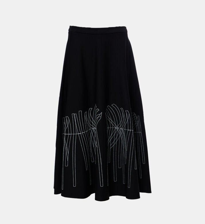 Embroidered Flared Midi Skirt