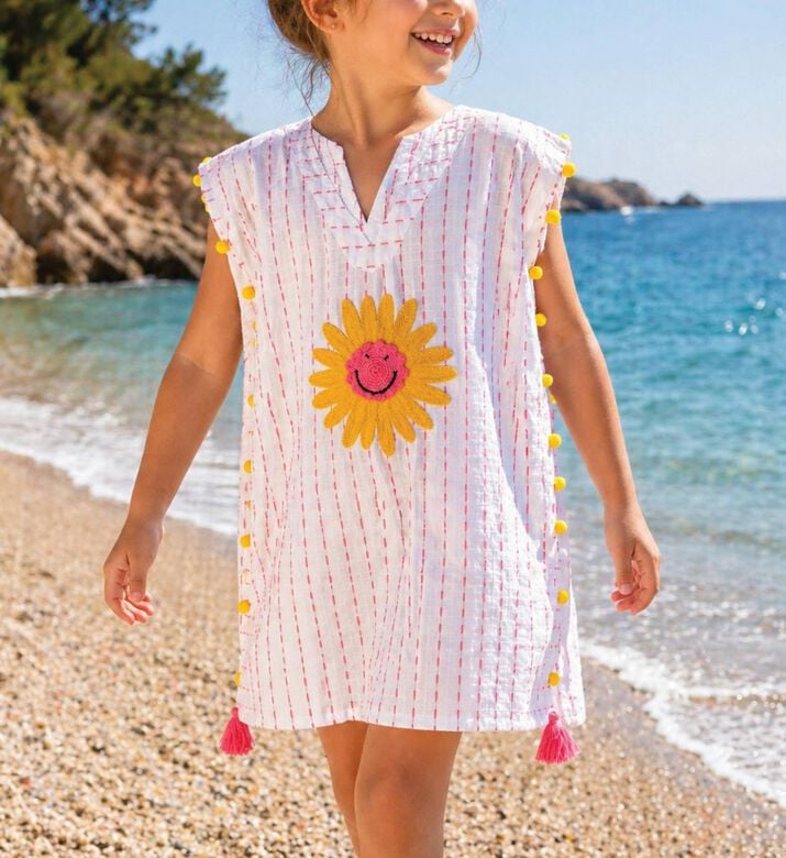 MiniMill Girls Pink Smiley Sun Coverup, Packshot View