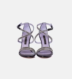 Rhinestone Leather Heel Sandals