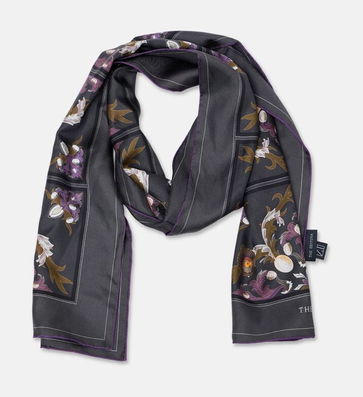 The Zeituna Henhouse Dark Silk All-over Tiled Floral-print Scarf, Packshot View