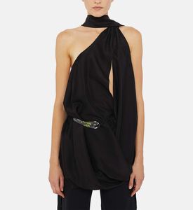 بلوزة بطيات بدون أكمام وياقة عالية