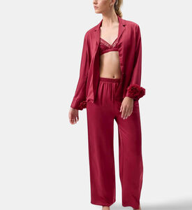 Rya Sweetie Buttoned Pajama Set, Red, Xl, Model View