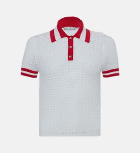 قميص بولو قصير الأكمام محبوك ومخطط