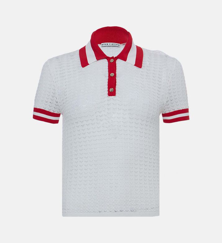 قميص بولو قصير الأكمام محبوك ومخطط