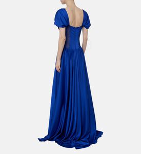 AAVVA Ruffle Structured Bodice Maxi Gown, Blue, M, Model View