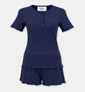 Galeries Lafayette Organic Cotton Ribbed Short Pajama, Blue, L, Packshot View