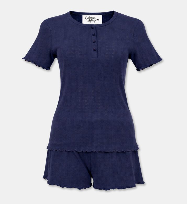 Galeries Lafayette Organic Cotton Ribbed Short Pajama, Blue, L, Packshot View