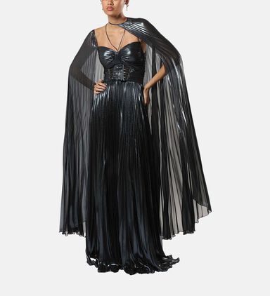 Metallic-effect Cape Maxi Gown