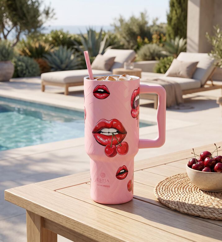 Estia Save The Aegean Blush Pop Straw Tumbler, Model View