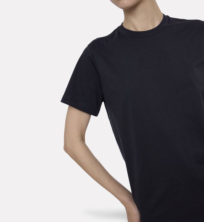Ganni Logo-embroidery Short-sleeve T-shirt, Black, M, Model View