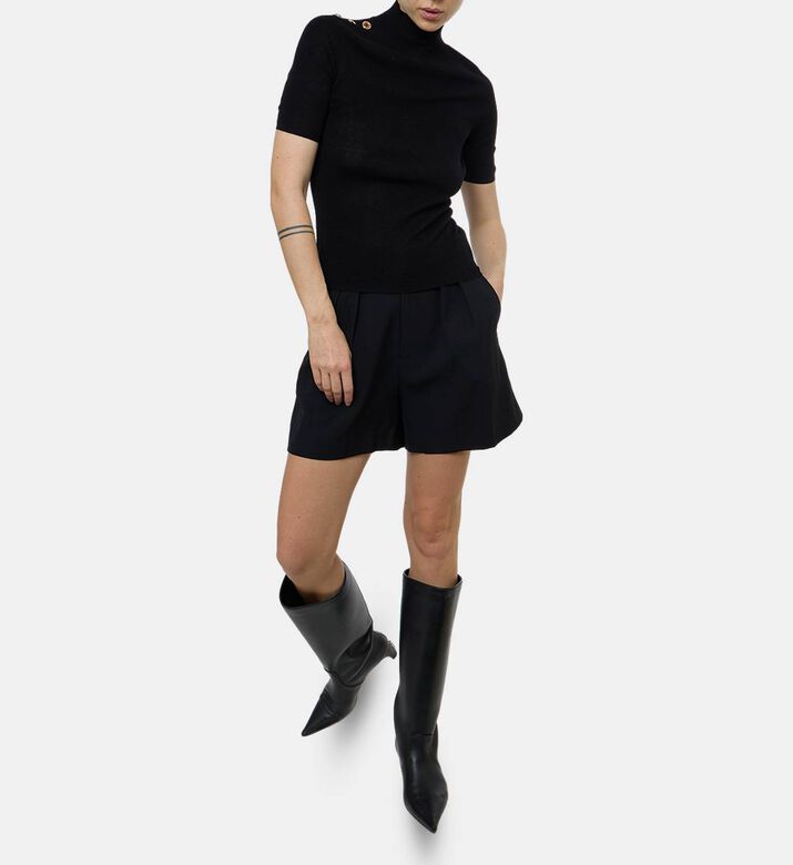 Edward Achour Paris High Neck Short-sleeve Top, Model View Edward Achour Paris High Neck Short-sleeve Top, Model View