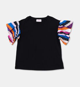 Emilio Pucci Cotton Ruffled Sleeve T-shirt, Black, 10y, Packshot View