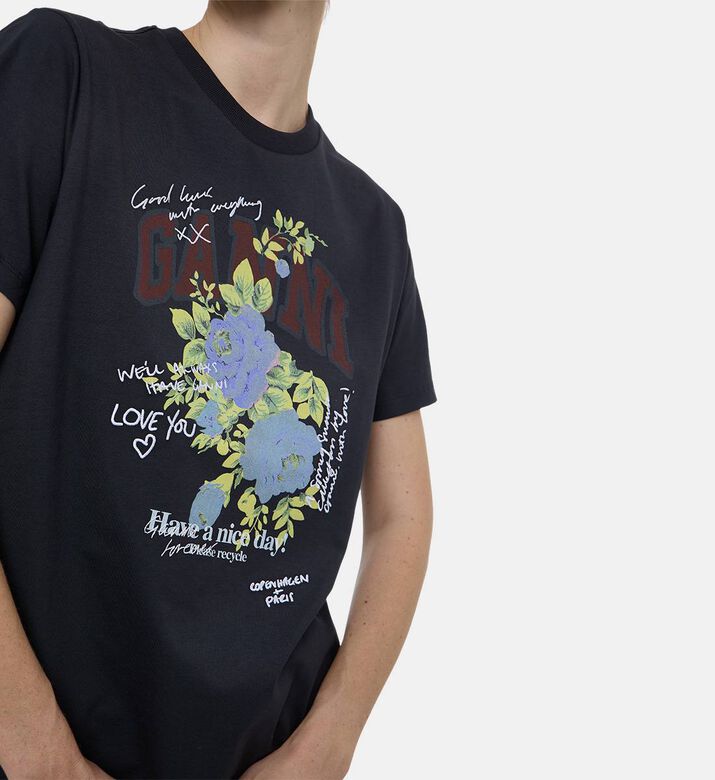 Ganni Cotton Rose-print T-shirt, Model View
