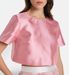 Savanna Elegant Mikado Cropped Top, Pink, L, Model View