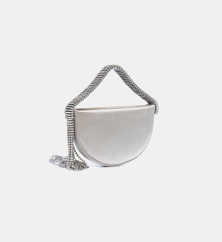 حقيبة يد ساتان بمقبض بحجر راين