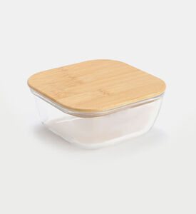 Home Deco and More Glass Square Bamboo Lid Container, Transparent, 13.3x13.3x6-cm, Packshot View