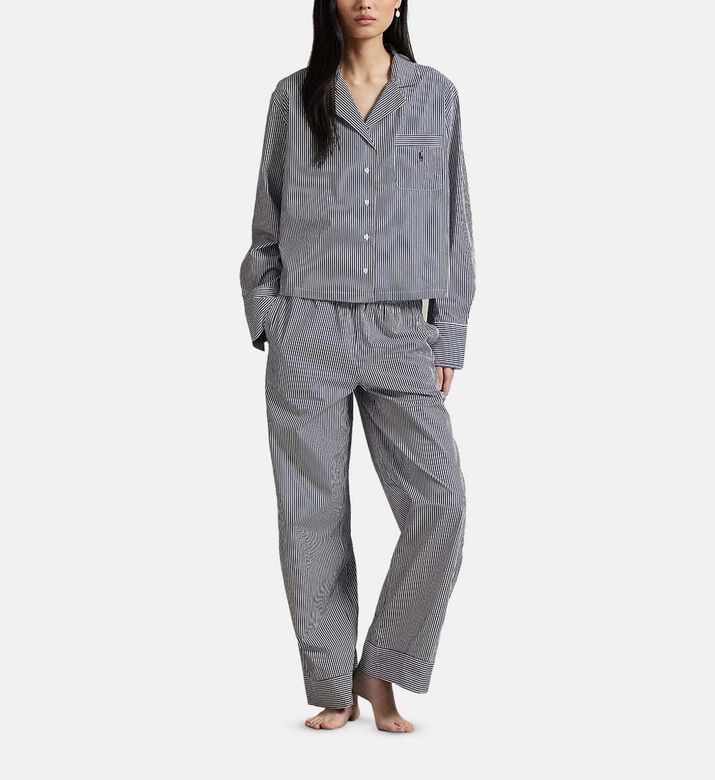 Polo by Ralph Lauren Striped Long-sleeve Shirt Pajama Set, Dark-blue, M, Model View